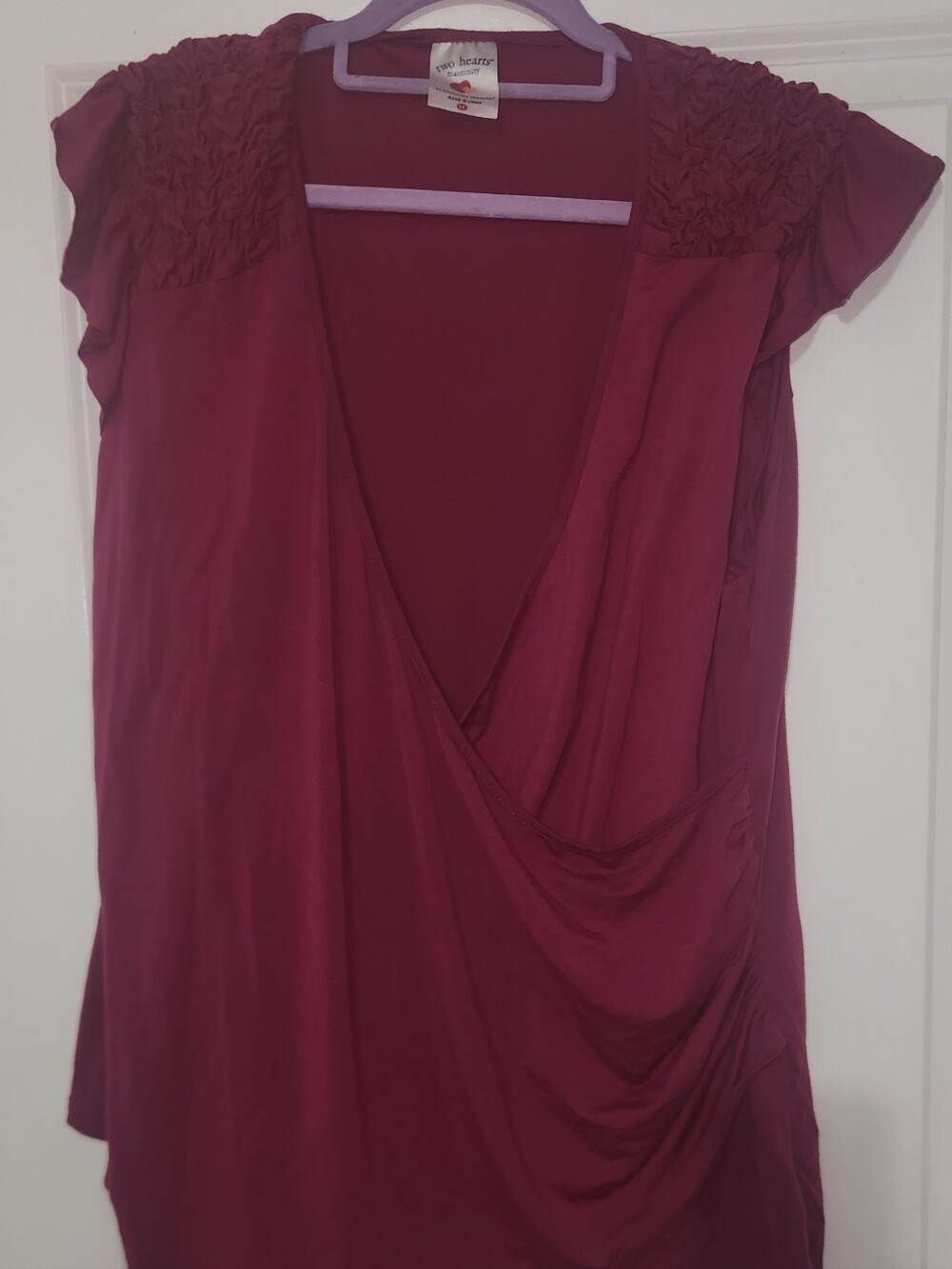 Two Hearts By Destination Maternity Burgundy Draped Surplice Maternity Top 2X